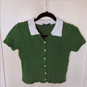 Brandy Melville Green and White Striped Tee